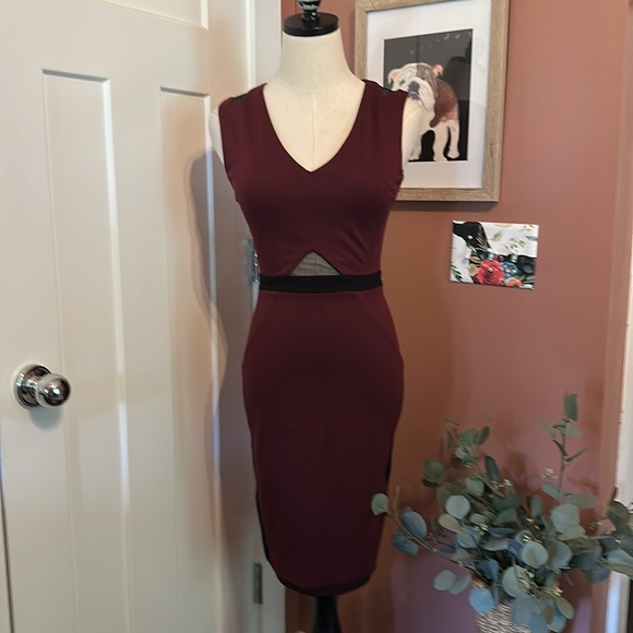 La Pina David Helwani Burgundy body con Peek-a-boo XS Sleeveless Sheath Dress - Picture 15 of 15